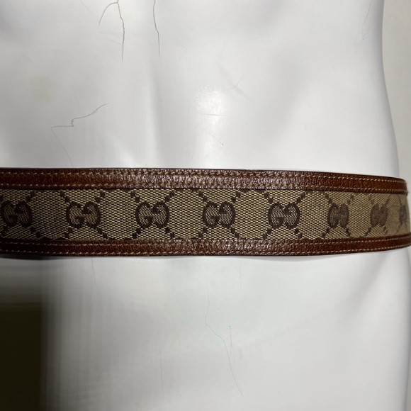 Gucci Bamboo Brown Gold Tan Leather Jackie Fabric GG Monogram Belt - Picture 3 of 10